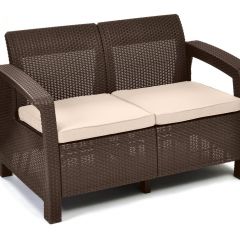 Диван пластиковый Корфу (Corfu love seat) коричневый - серо-бежевый* в Озерске - ozersk.mebel24.online | фото