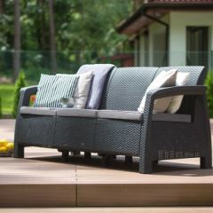 Диван пластиковый Корфу Макс (Corfu love seat max) графит в Озерске - ozersk.mebel24.online | фото 3