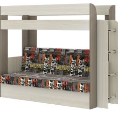 Кровать 2-х ярусная с диваном Карамель 75 (Музыка) Ясень шимо светлый/темный в Озерске - ozersk.mebel24.online | фото