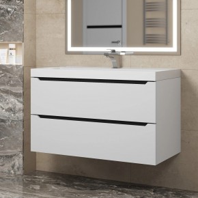 Тумба под раковину Uperwood Tanos 90 см, подвесная, белая/графит в Озерске - ozersk.mebel24.online | фото